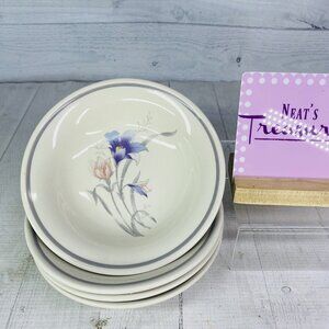 Sango MANDOR 8500  Gray Pink Purple Iris Floral Stoneware Soup Cereal Bowl Set 4